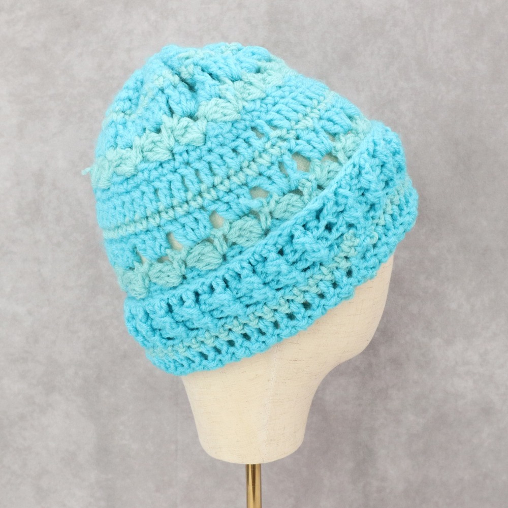 Blue Cable Knit Chunky Y2K Vintage Crochet‎ Beanie Cap Hat
